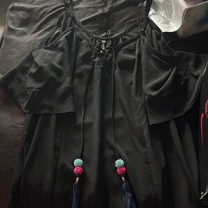 Black Dress with Colorful Tassels
